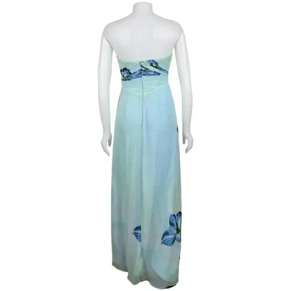 Jovani Gown Blue Green Floral Watercolor Beaded Strapless Chiffon Prom Grad 4 - Picture 11 of 15